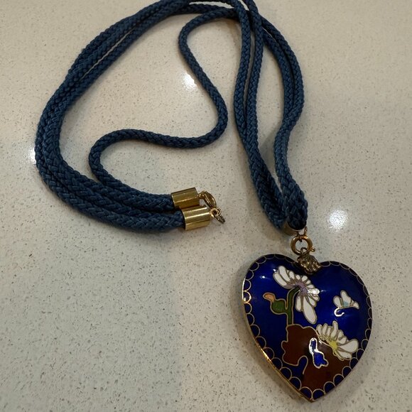 Cloisonne Two Sided Pendant on Double Cord Vintage - Picture 8 of 8